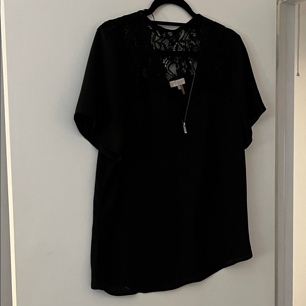 1. State Black Lace Accent Blouse